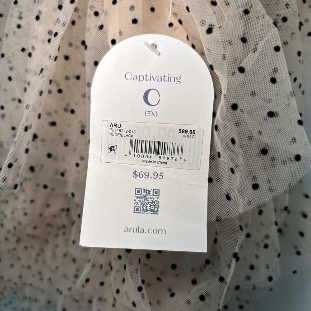 Arula Nude Black Polka Dot Tulle Ruffle Top Size C (3X) NWT - Picture 2 of 4